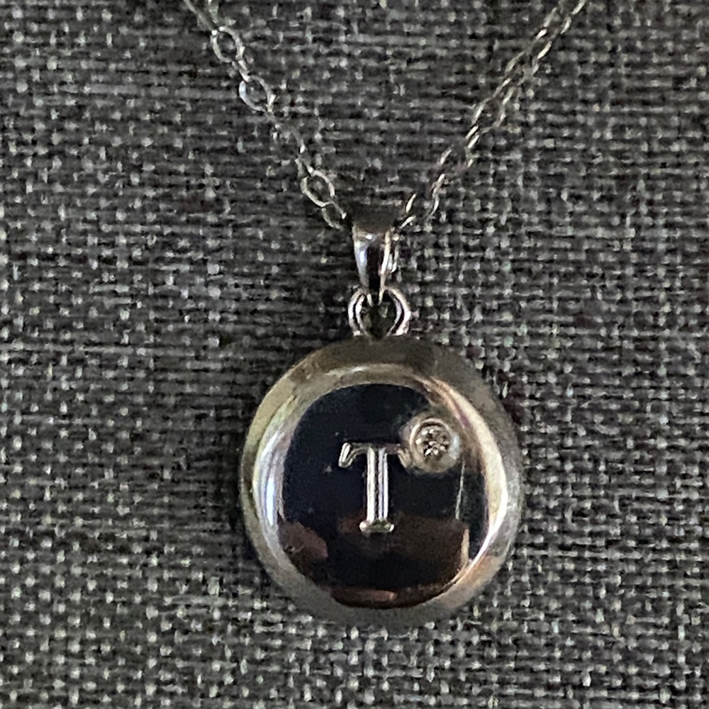 Silver Tone Initial “T” Pendant Necklace Adjustable 16–19”